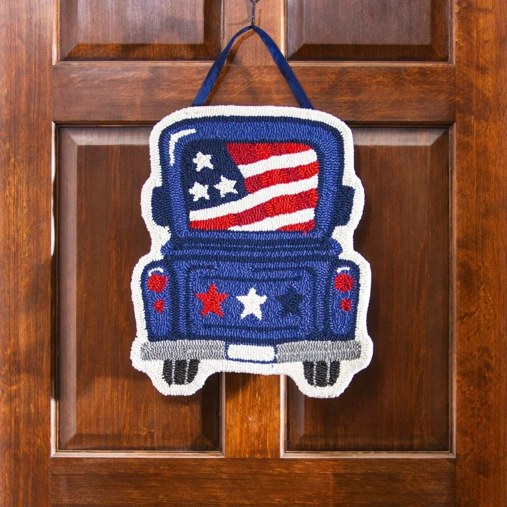 NWT - Patriotic Blue Truck Hooked Hanging Wall or Door Décor